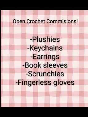 Open Crochet Commissions - Pink Gingham Sign